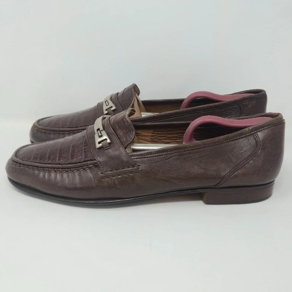 Bruno Magli Men's 11.5M Brown Genuine Alligator Bit Loafers Made in Italy